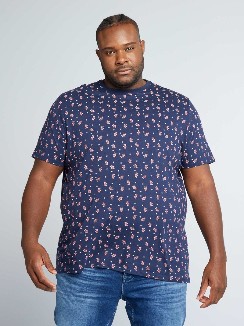 T-shirt de manga curta com estampado AZUL - Kiabi