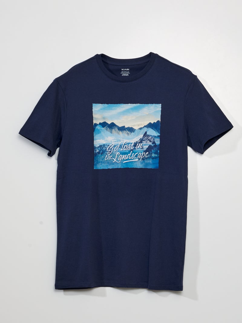 T-shirt de manga curta com estampado AZUL - Kiabi