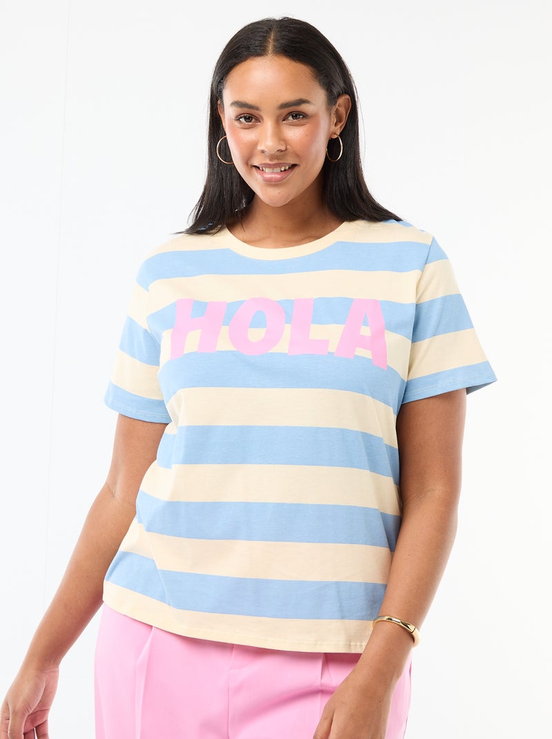 T-shirt de manga curta com estampado Azul - Kiabi