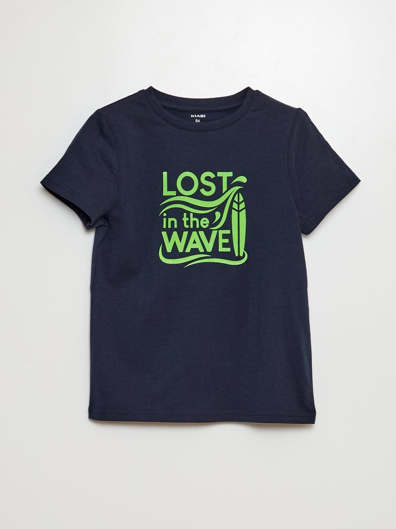 T-shirt de manga curta com estampado AZUL - Kiabi