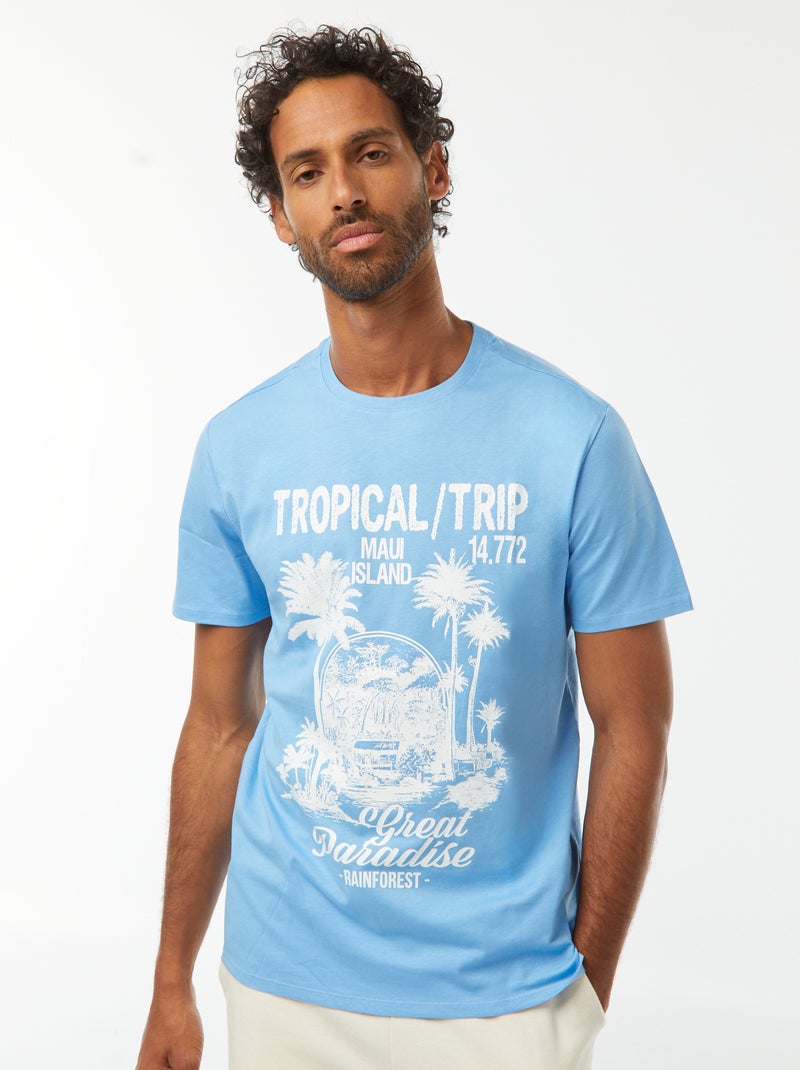 T-shirt de manga curta com estampado Azul - Kiabi