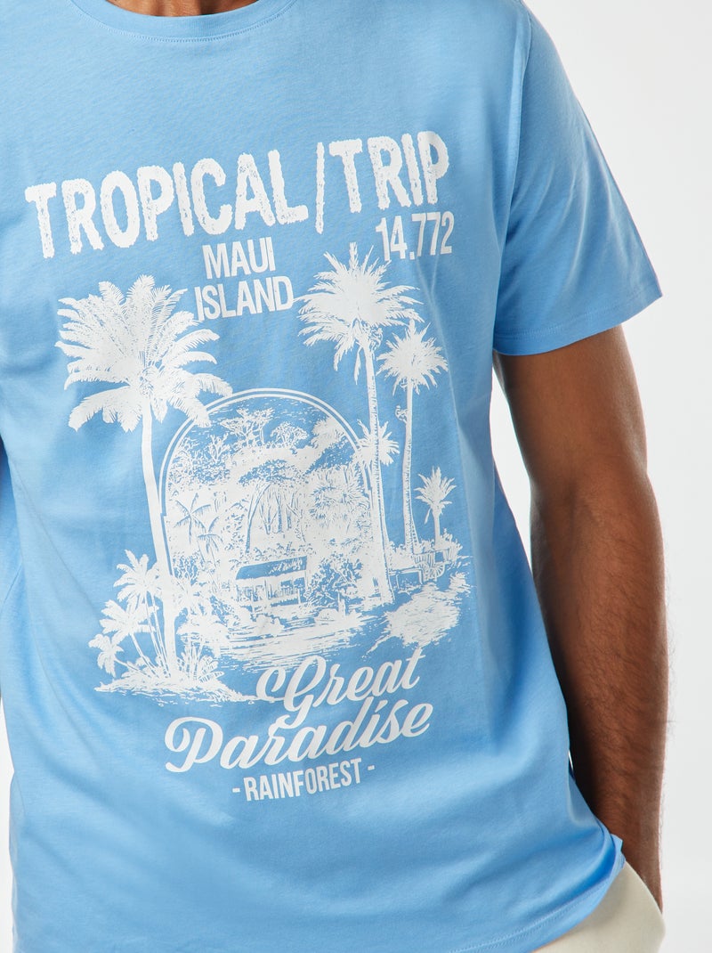 T-shirt de manga curta com estampado Azul - Kiabi