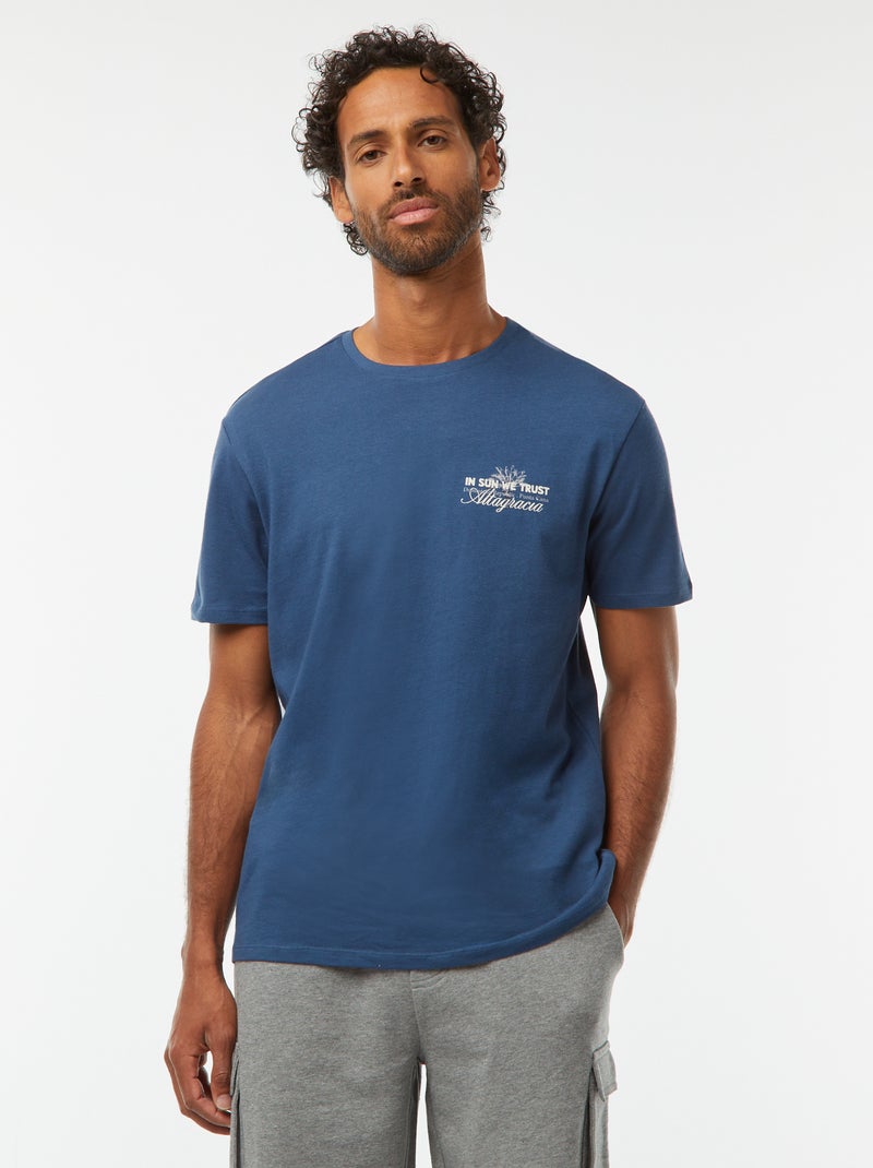 T-shirt de manga curta com estampado Azul - Kiabi