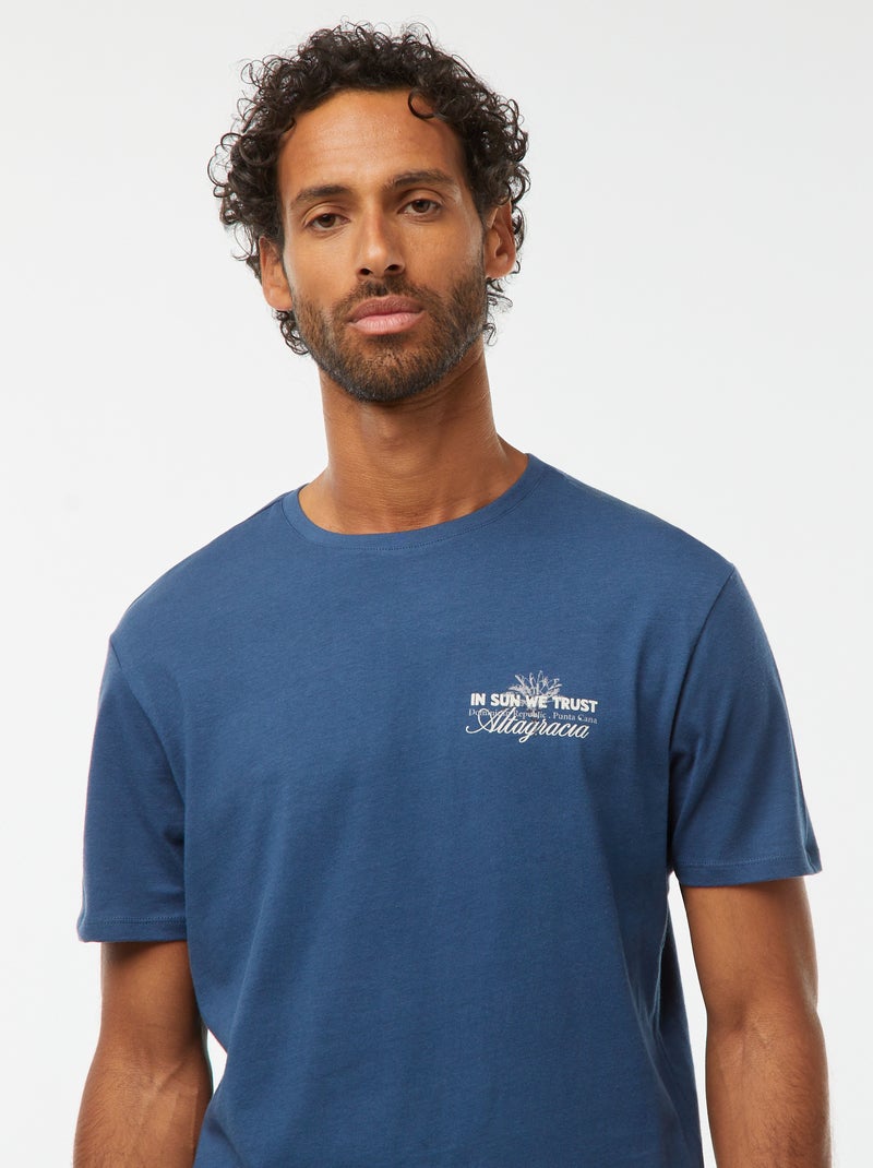 T-shirt de manga curta com estampado Azul - Kiabi