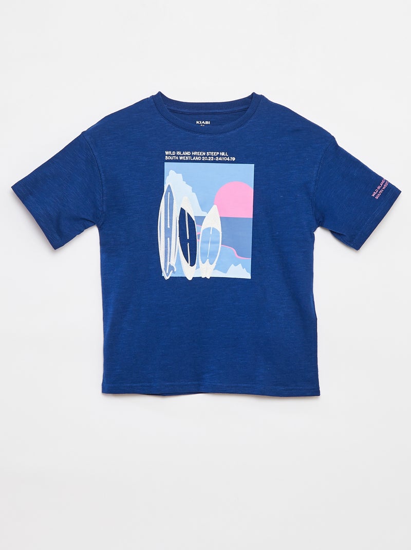 T-shirt de manga curta com estampado AZUL - Kiabi