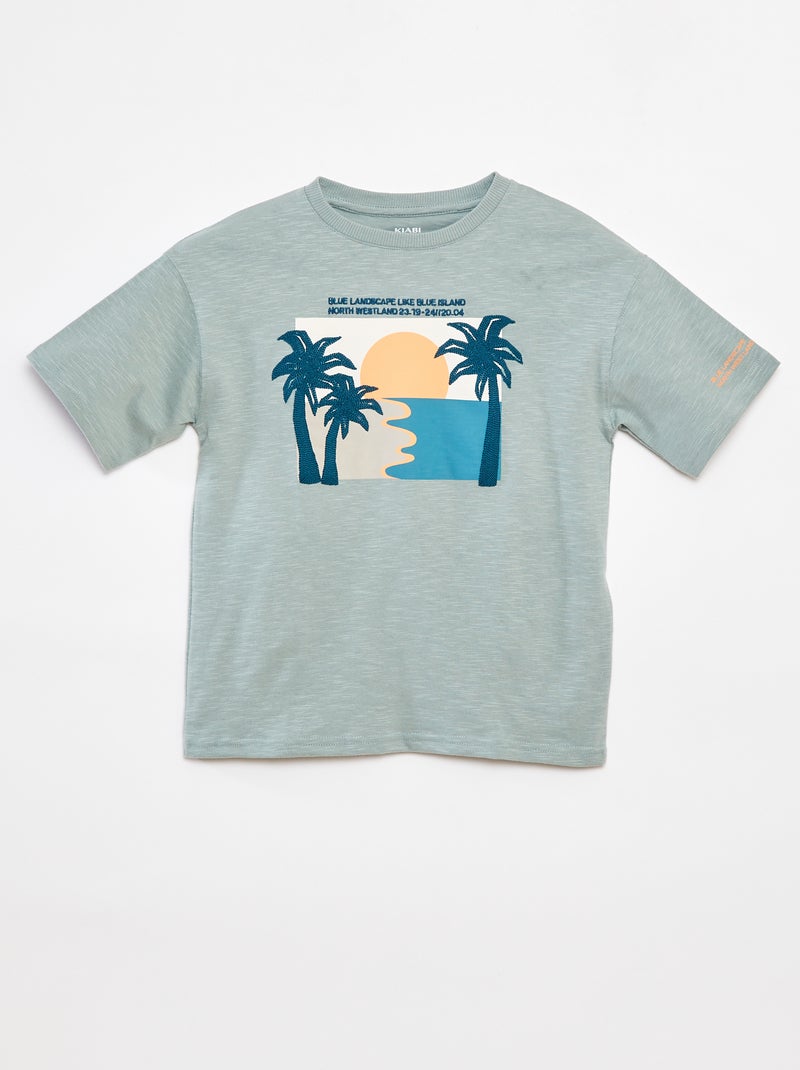 T-shirt de manga curta com estampado AZUL - Kiabi