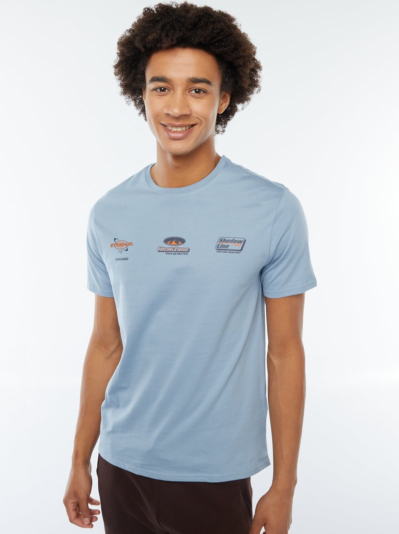 T-shirt de manga curta com estampado Azul - Kiabi