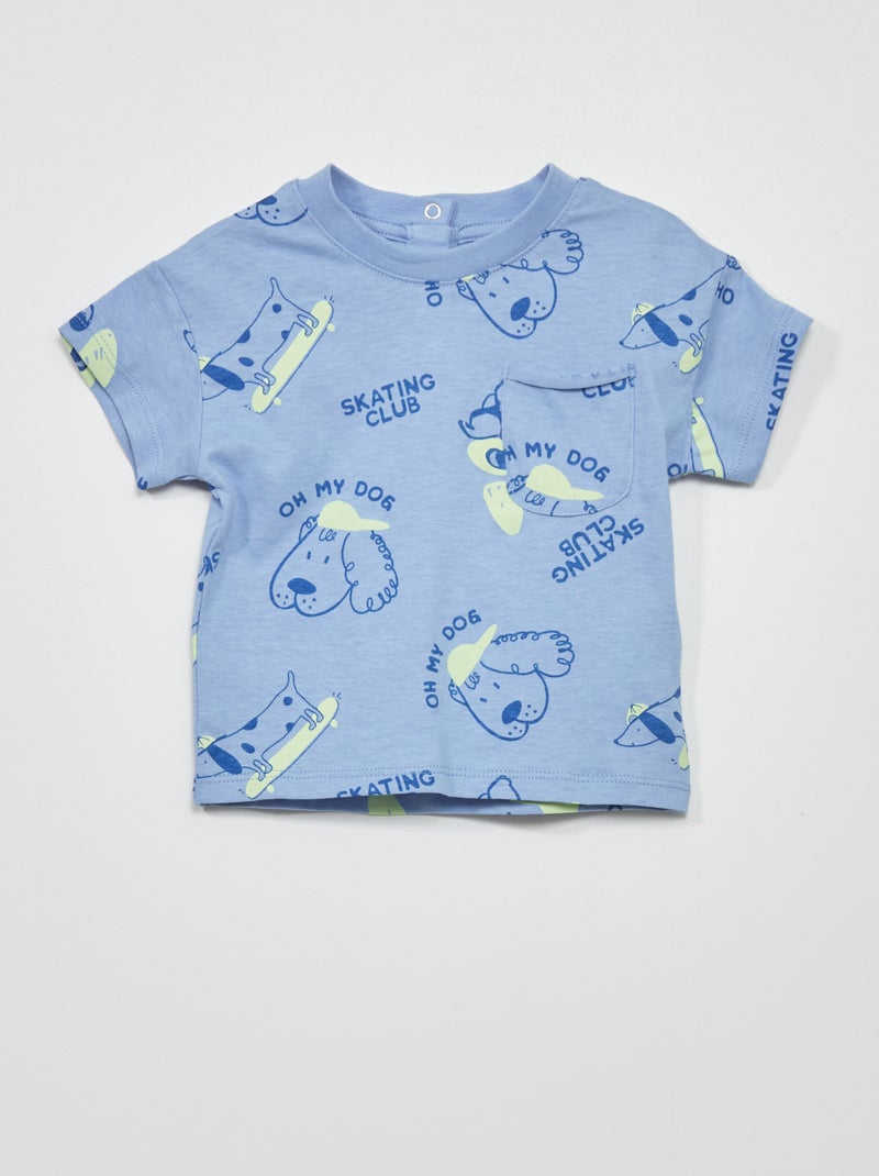 T-shirt de manga curta com estampado AZUL - Kiabi