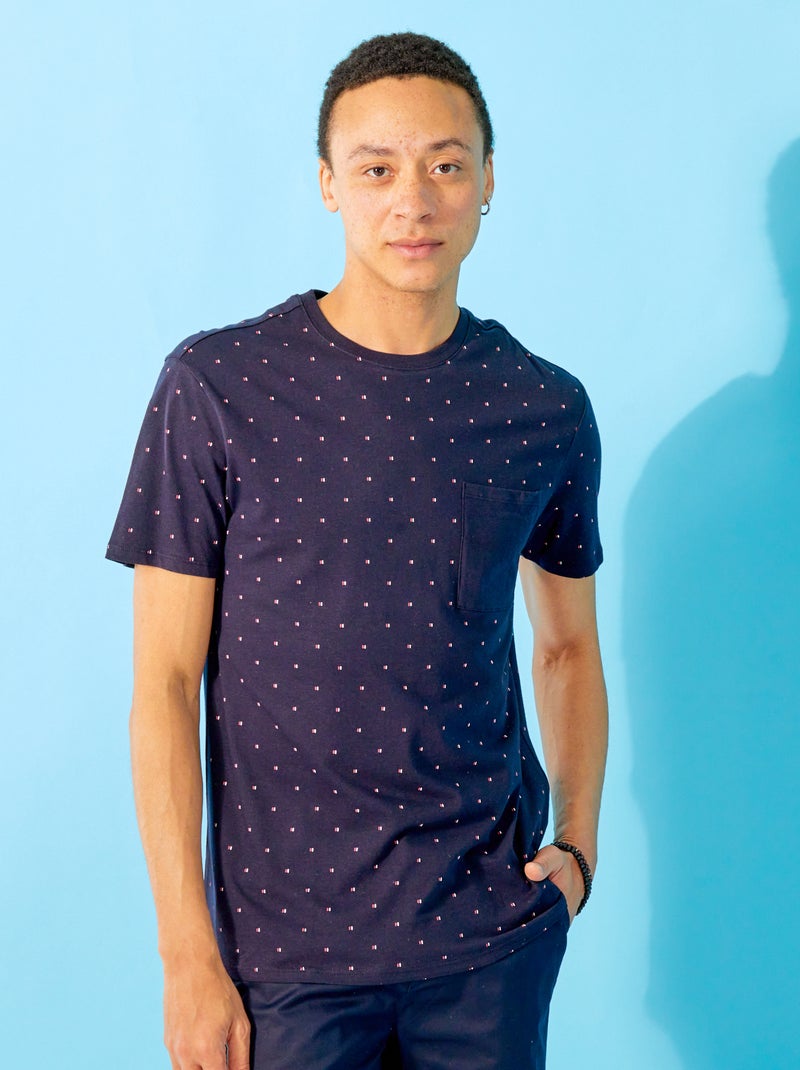 T-shirt de manga curta com estampado AZUL - Kiabi
