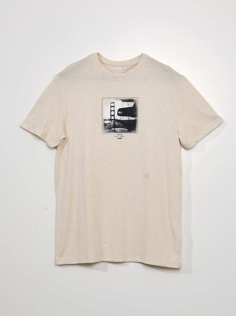 T-shirt de manga curta com estampado BEGE - Kiabi
