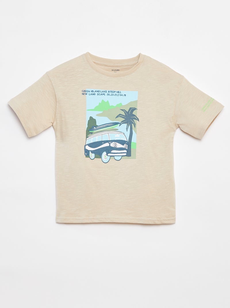 T-shirt de manga curta com estampado BEGE - Kiabi