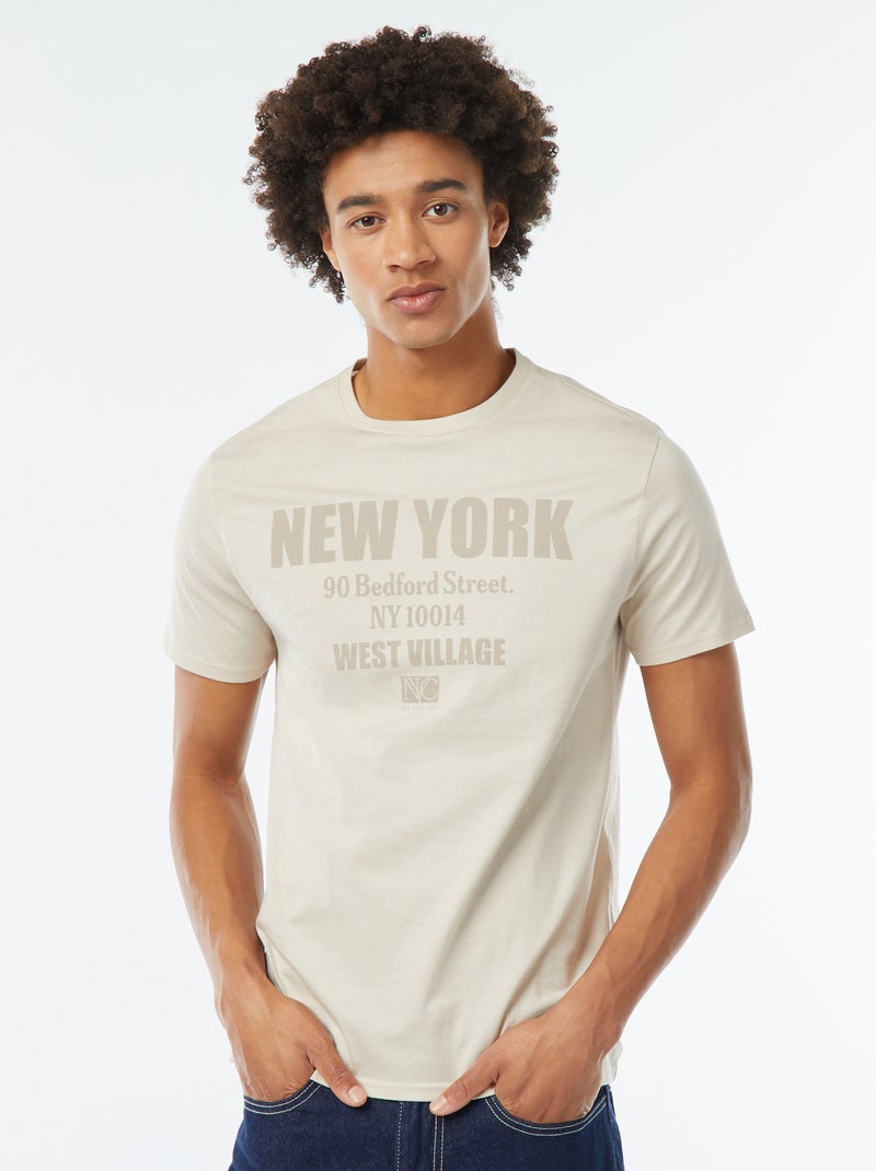T-shirt de manga curta com estampado Bege - Kiabi