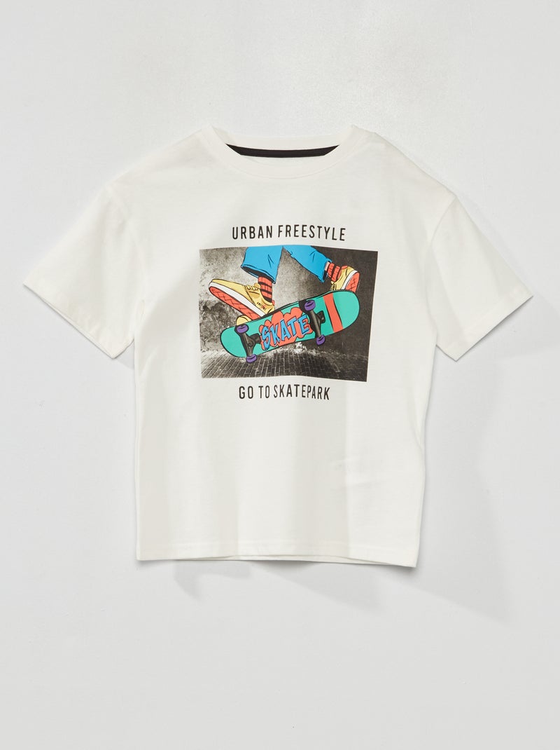 T-shirt de manga curta com estampado BRANCO - Kiabi