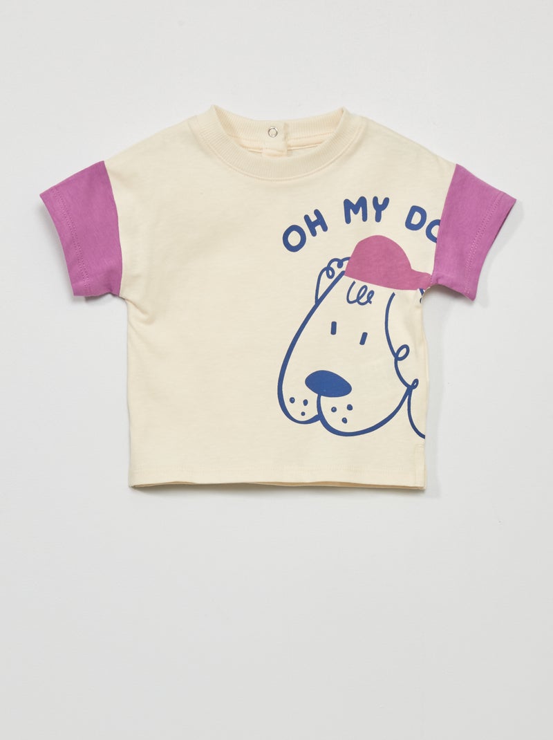 T-shirt de manga curta com estampado BRANCO - Kiabi