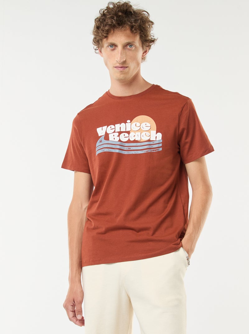 T-shirt de manga curta com estampado Castanho - Kiabi