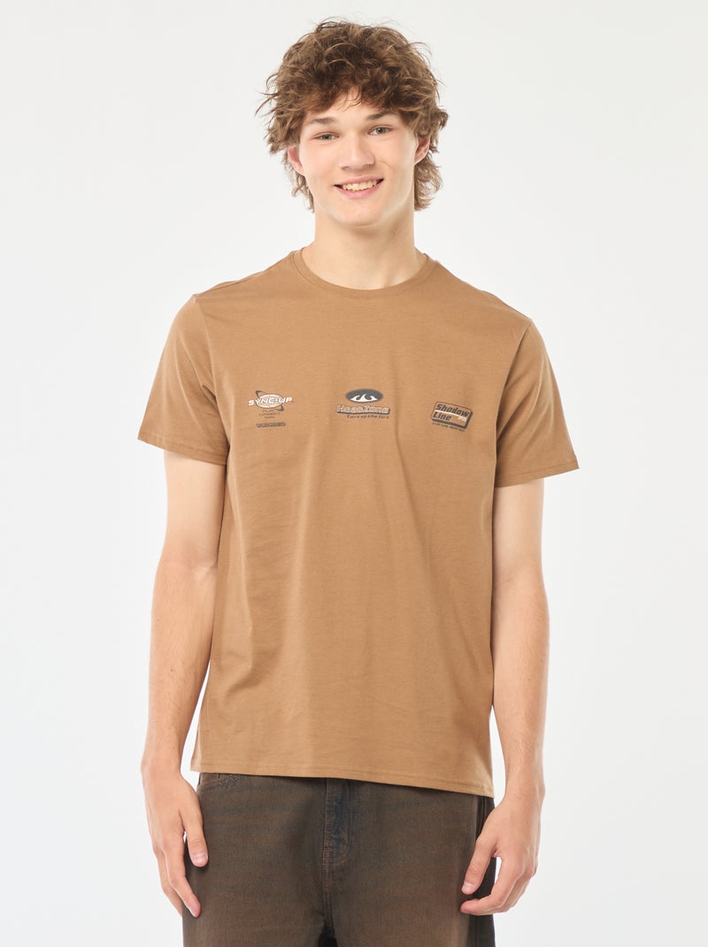 T-shirt de manga curta com estampado Castanho - Kiabi
