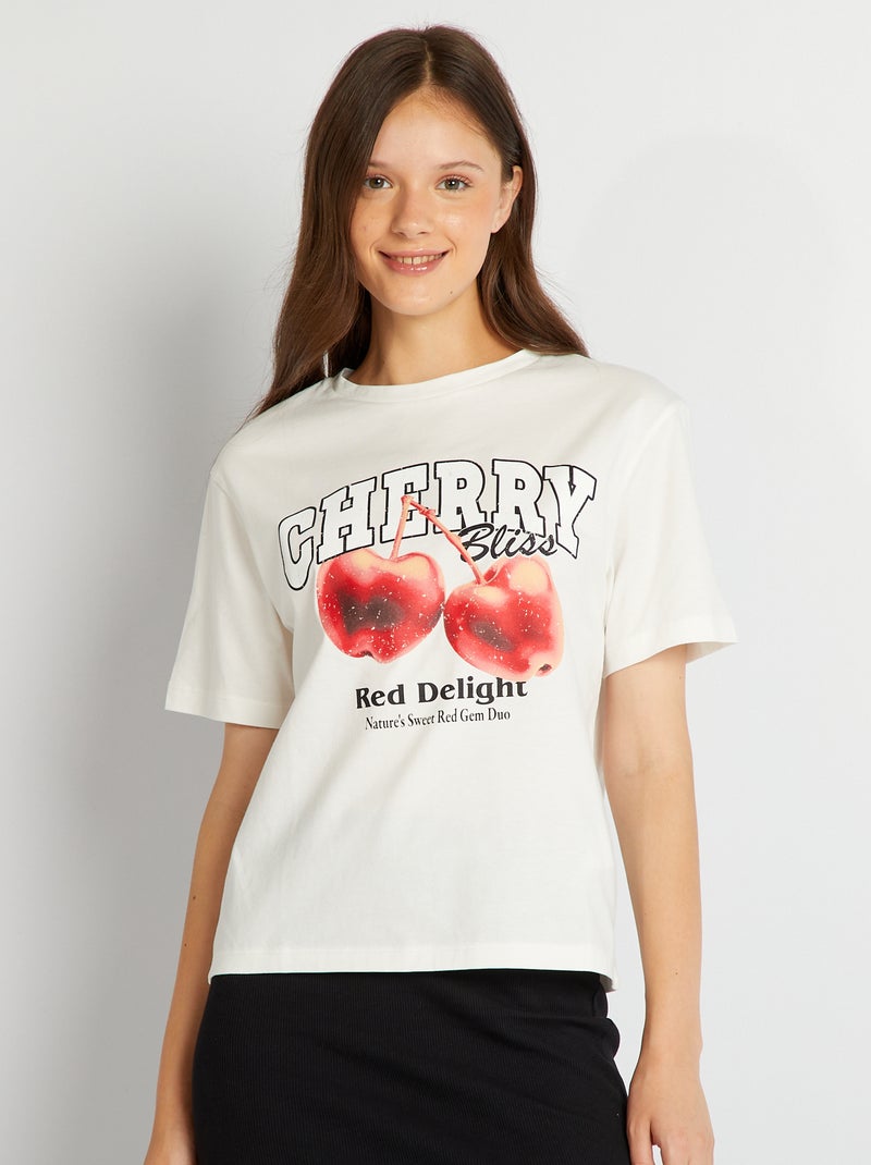 T-shirt de manga curta com estampado 'Cherry Bliss' BRANCO - Kiabi