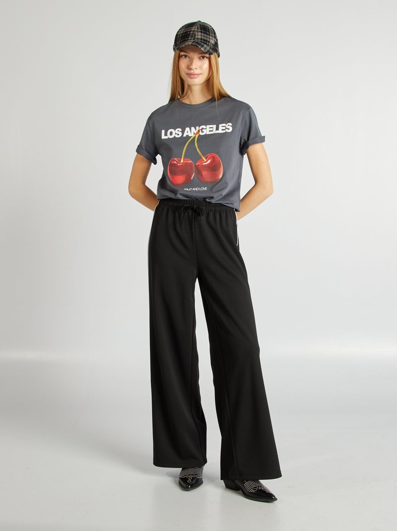 T-shirt de manga curta com estampado 'Cherry Bliss' CINZA - Kiabi