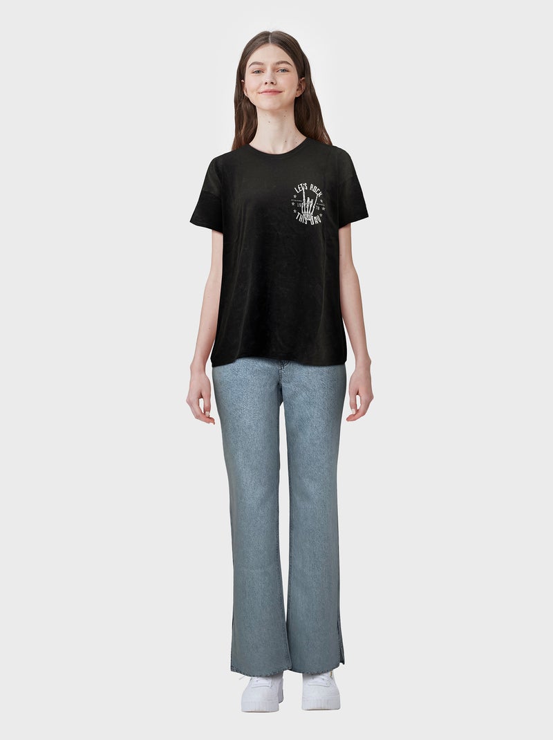 T-shirt de manga curta com estampado CINZA - Kiabi