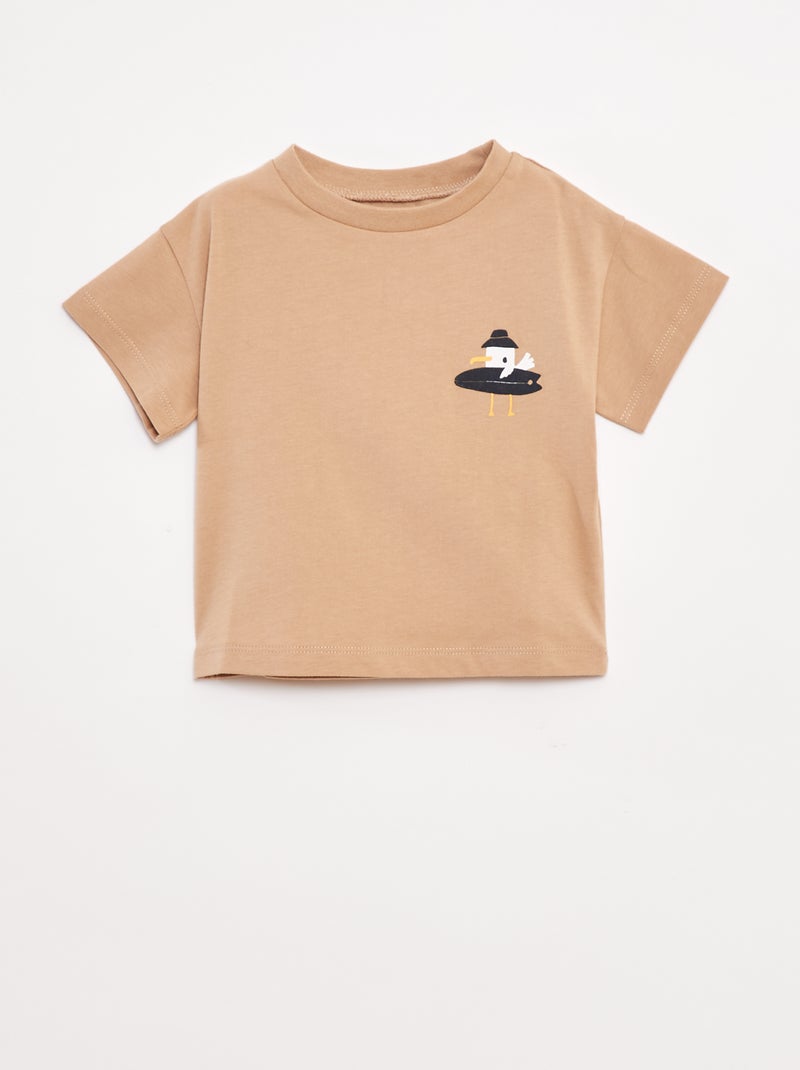 T-shirt de manga curta com estampado de fantasia Bege - Kiabi
