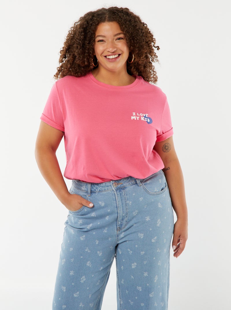 T-shirt de manga curta com estampado 'Dia da Mãe' Rosa - Kiabi
