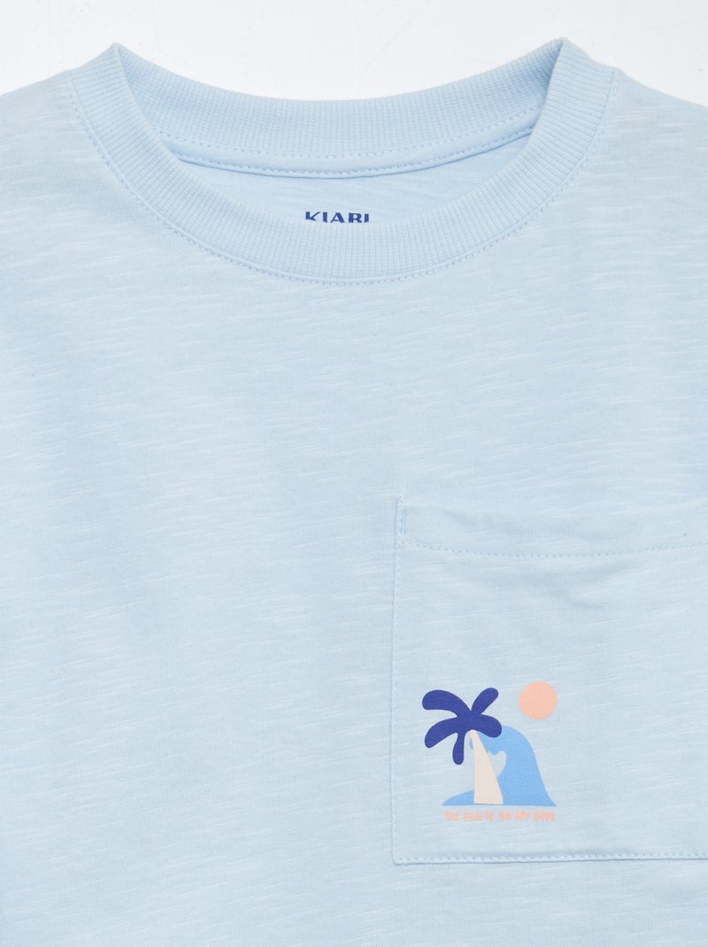 T-shirt de manga curta com estampado e bolso frontal BEGE - Kiabi