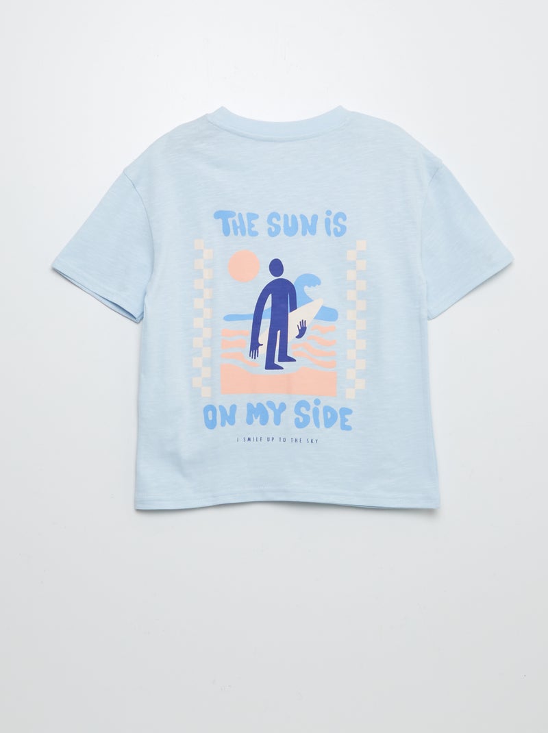 T-shirt de manga curta com estampado e bolso frontal BEGE - Kiabi