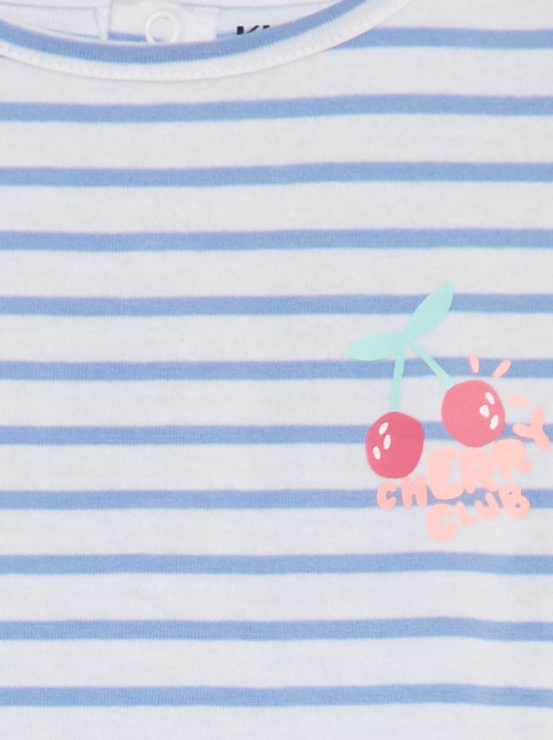 T-shirt de manga curta com estampado e folhos BRANCO - Kiabi