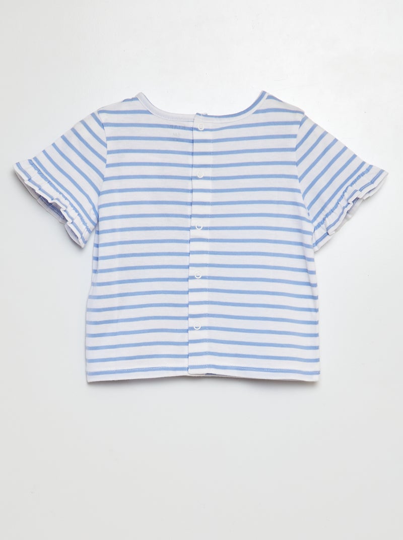 T-shirt de manga curta com estampado e folhos BRANCO - Kiabi