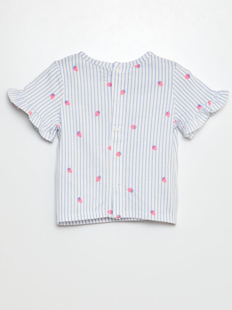 T-shirt de manga curta com estampado e folhos BRANCO - Kiabi