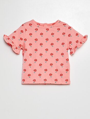 T-shirt de manga curta com estampado e folhos