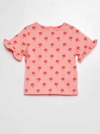 T-shirt de manga curta com estampado e folhos