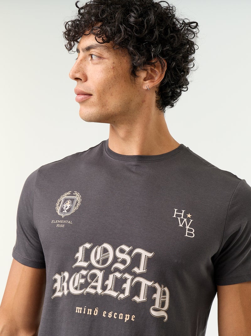 T-shirt de manga curta com estampado fantasia Cinza - Kiabi