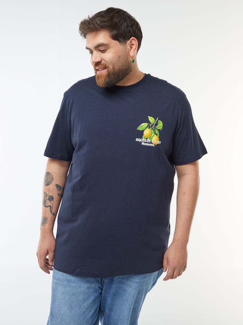 T-shirt de manga curta com estampado frente e verso AZUL - Kiabi