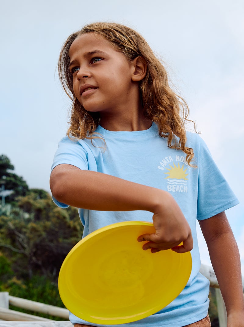T-shirt de manga curta com estampado frente e verso Azul - Kiabi