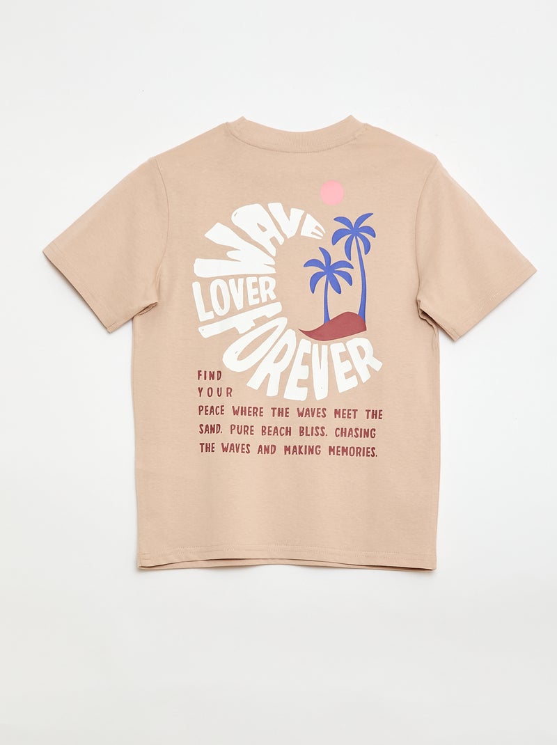 T-shirt de manga curta com estampado frente e verso Bege - Kiabi
