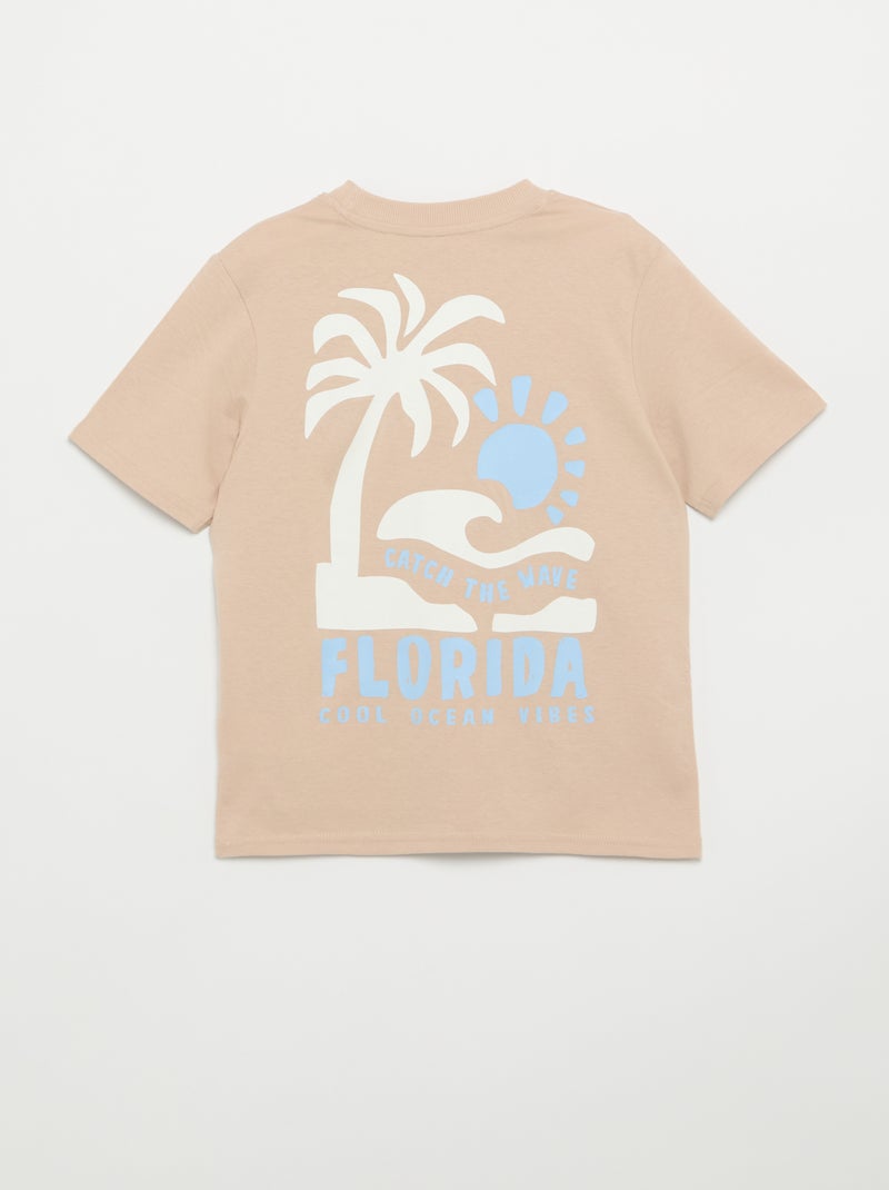 T-shirt de manga curta com estampado frente e verso Bege - Kiabi