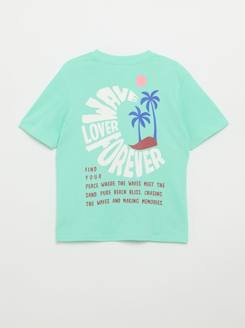 T-shirt de manga curta com estampado frente e verso Verde - Kiabi