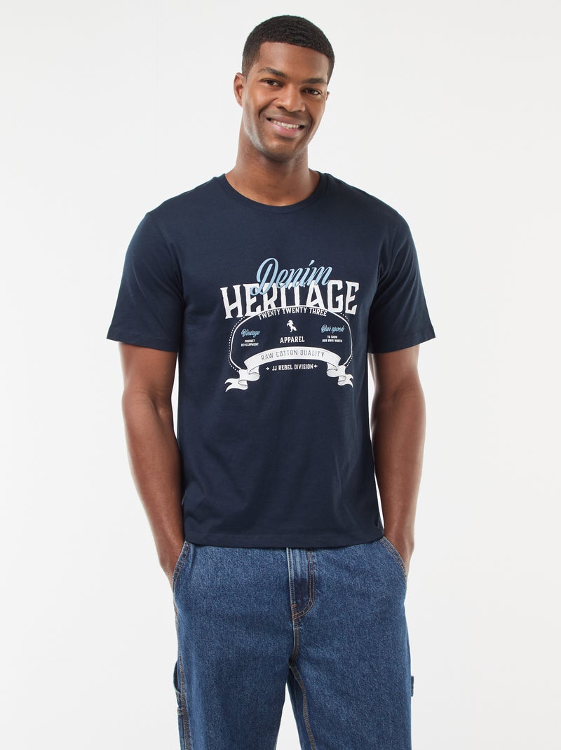 T-shirt de manga curta com estampado 'JJ Rebel' Azul - Kiabi