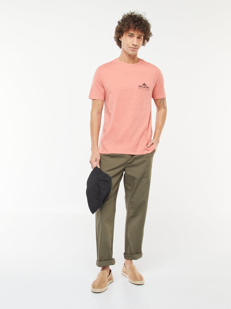 T-shirt de manga curta com estampado Laranja - Kiabi