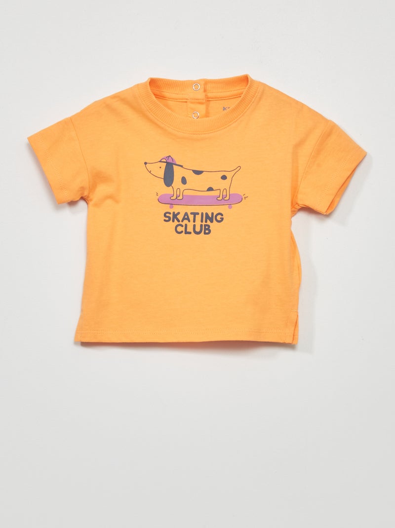 T-shirt de manga curta com estampado LARANJA - Kiabi