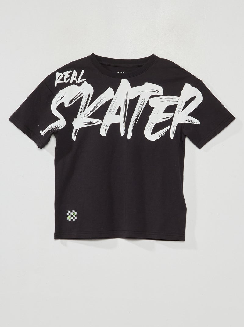 T-shirt de manga curta com estampado PRETO - Kiabi