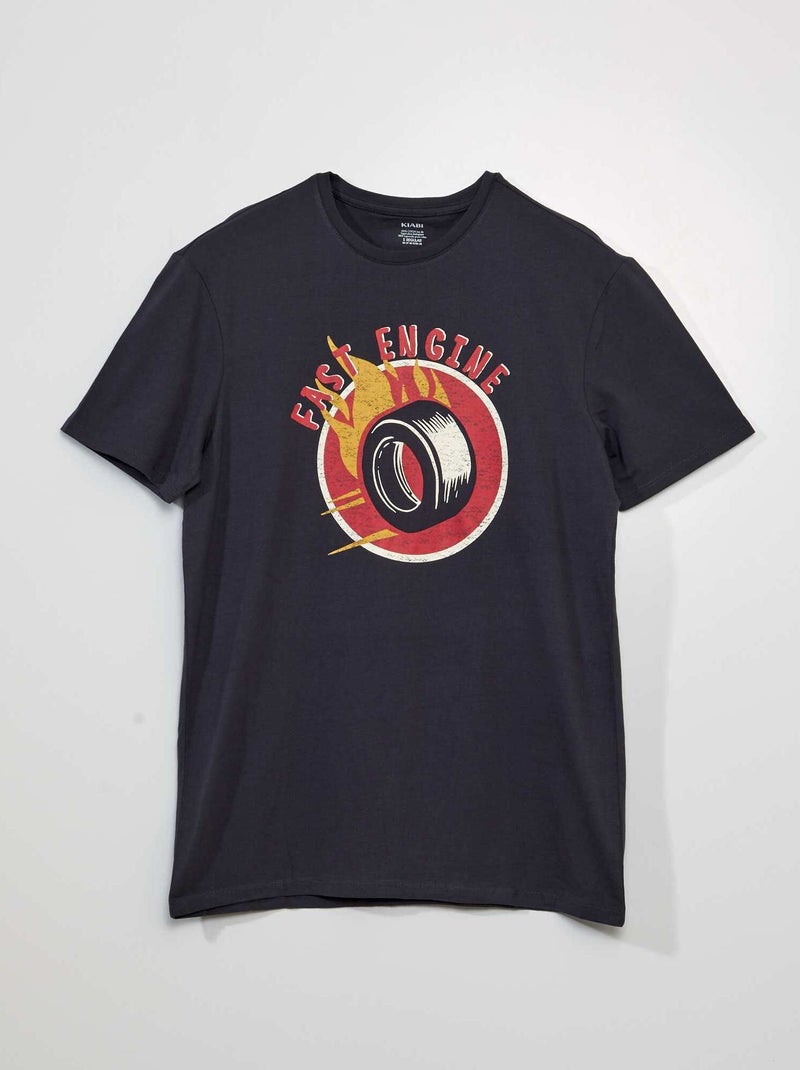 T-shirt de manga curta com estampado PRETO - Kiabi