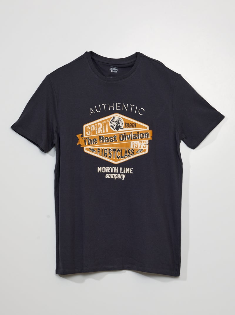 T-shirt de manga curta com estampado PRETO - Kiabi