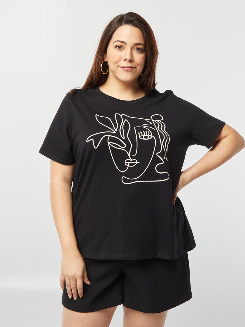 T-shirt de manga curta com estampado PRETO - Kiabi