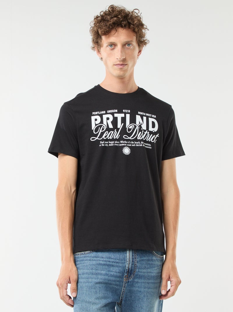 T-shirt de manga curta com estampado Preto - Kiabi