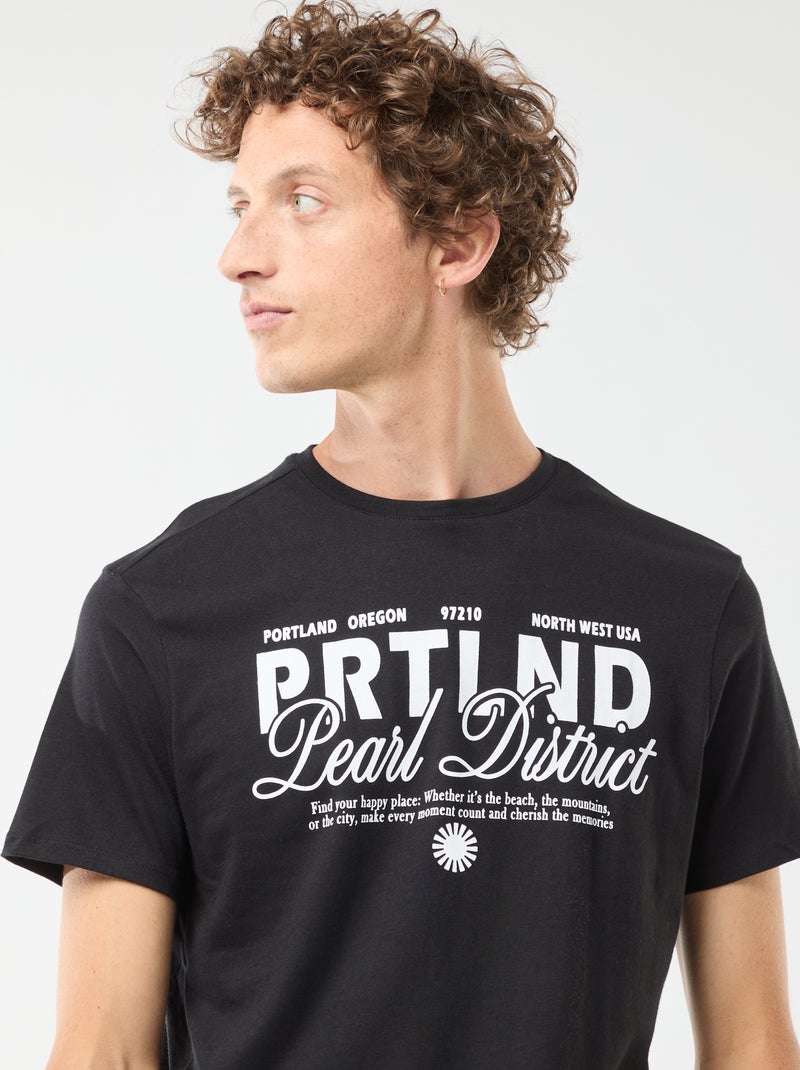 T-shirt de manga curta com estampado Preto - Kiabi