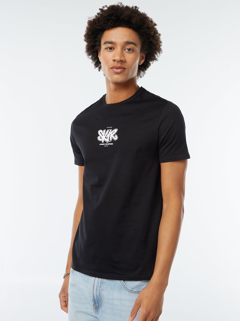 T-shirt de manga curta com estampado Preto - Kiabi