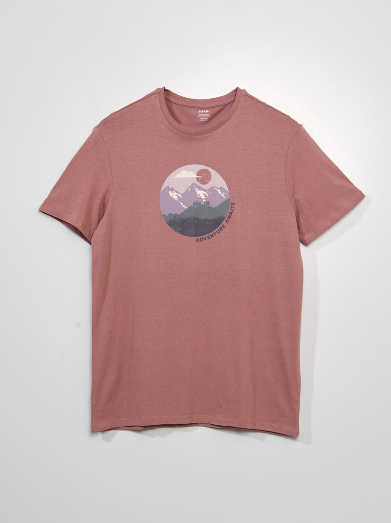 T-shirt de manga curta com estampado ROSA - Kiabi