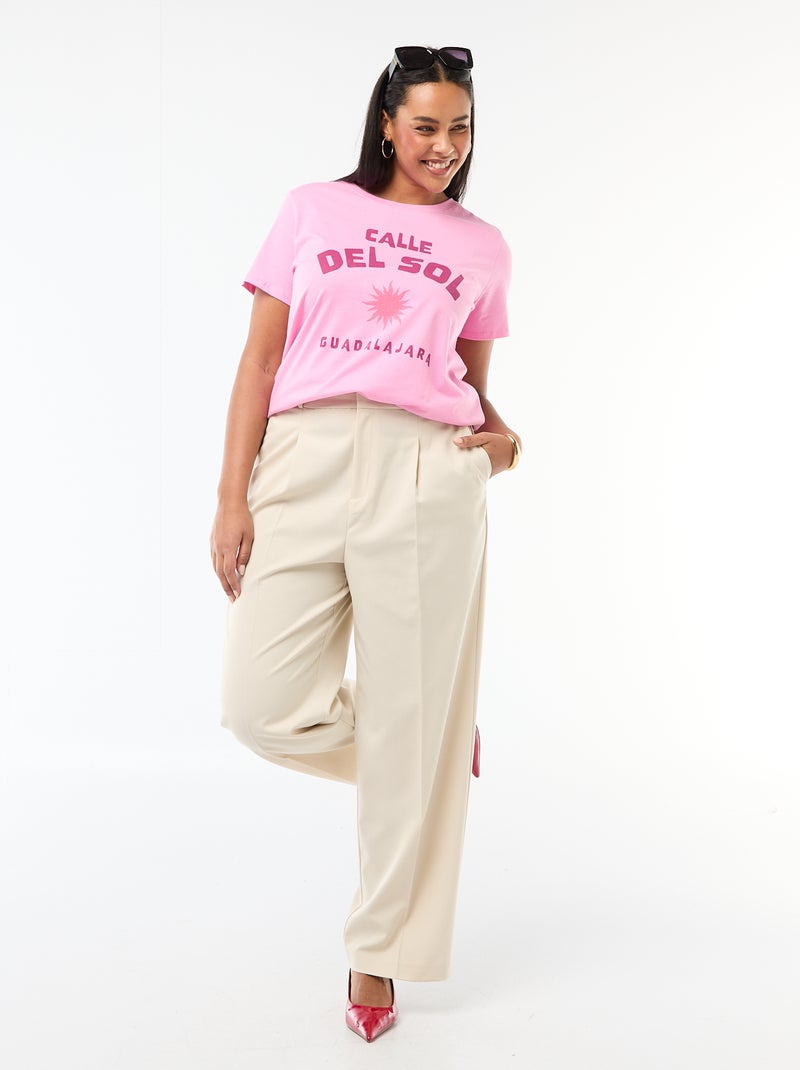 T-shirt de manga curta com estampado Rosa - Kiabi